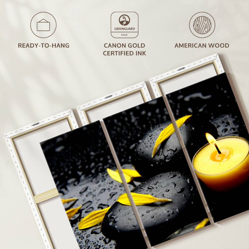 " Zen Dewy Candle " 3 Piece Art Print, 42" H x 65" W