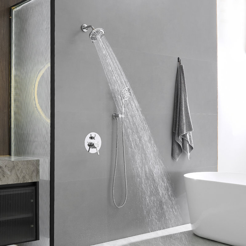 Single Handle 2-Spray Round Rain Shower Faucet Set 1.8 GPM With High Pressure Shower Head Hand Shower In Polished Chrome