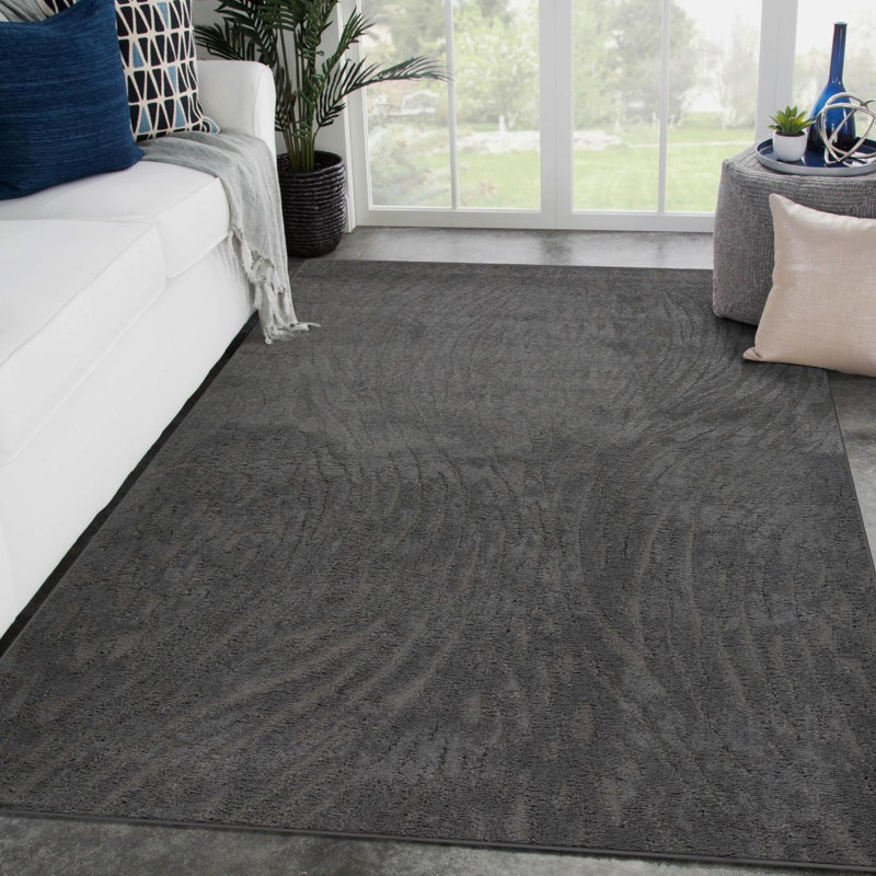 Artistic Abstract Wave Area Rug, Charcoal, 5x7