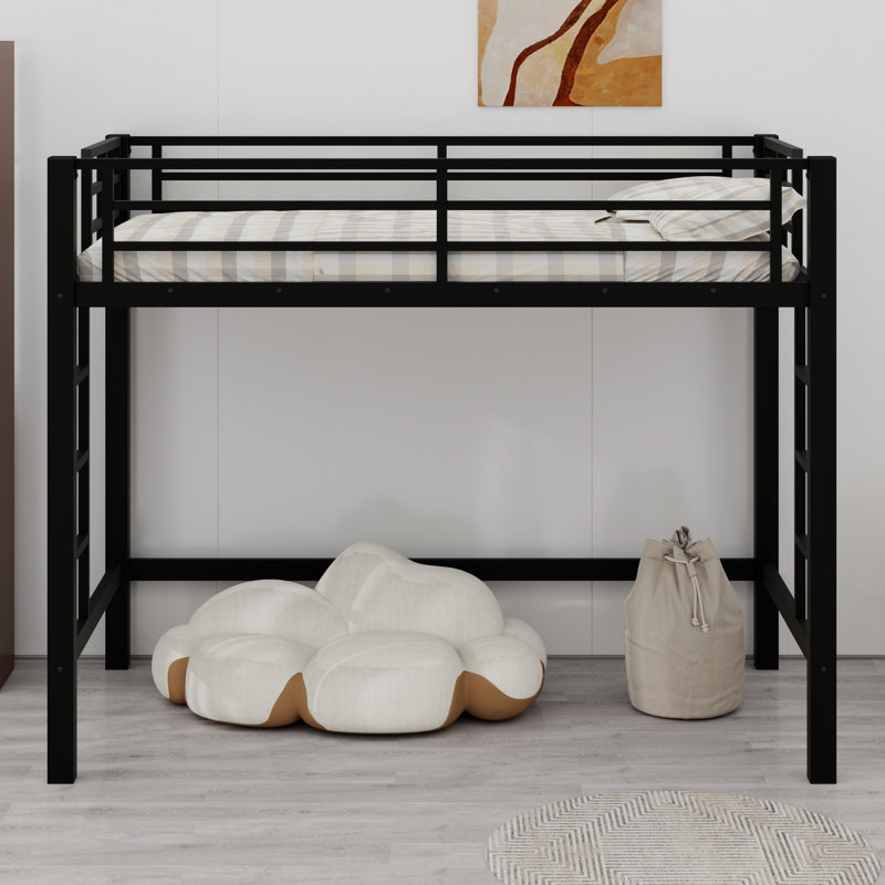 Metal Loft Bed With Ladder And Guardrails, Twin