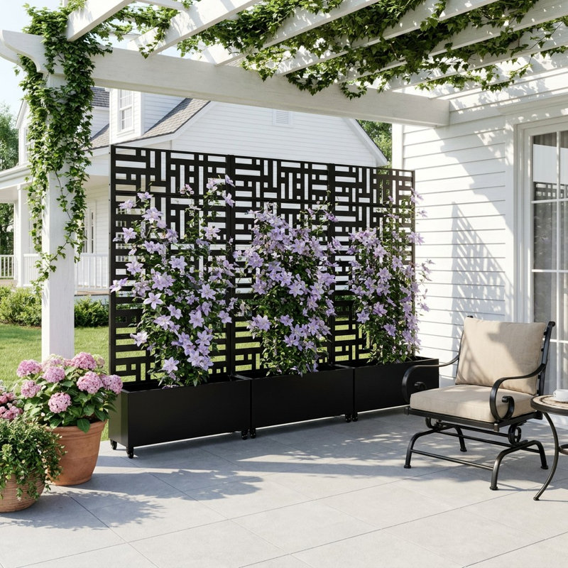 185cm H Metal Raised Garden Bed with Trellis Freestanding Garden Trellis Planter on Wheels Planter Box with Privacy Screen