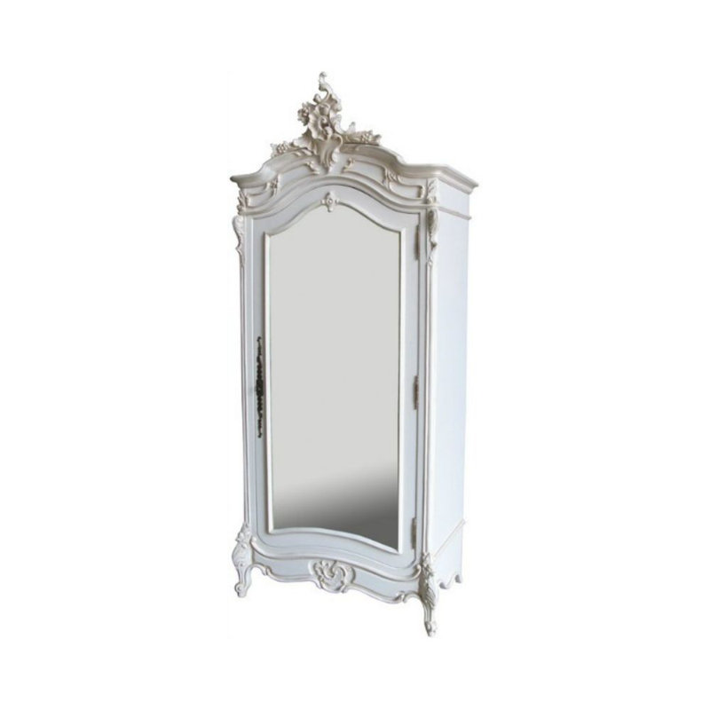 Andre 1 Door Solid Wood Wardrobe, Antique White