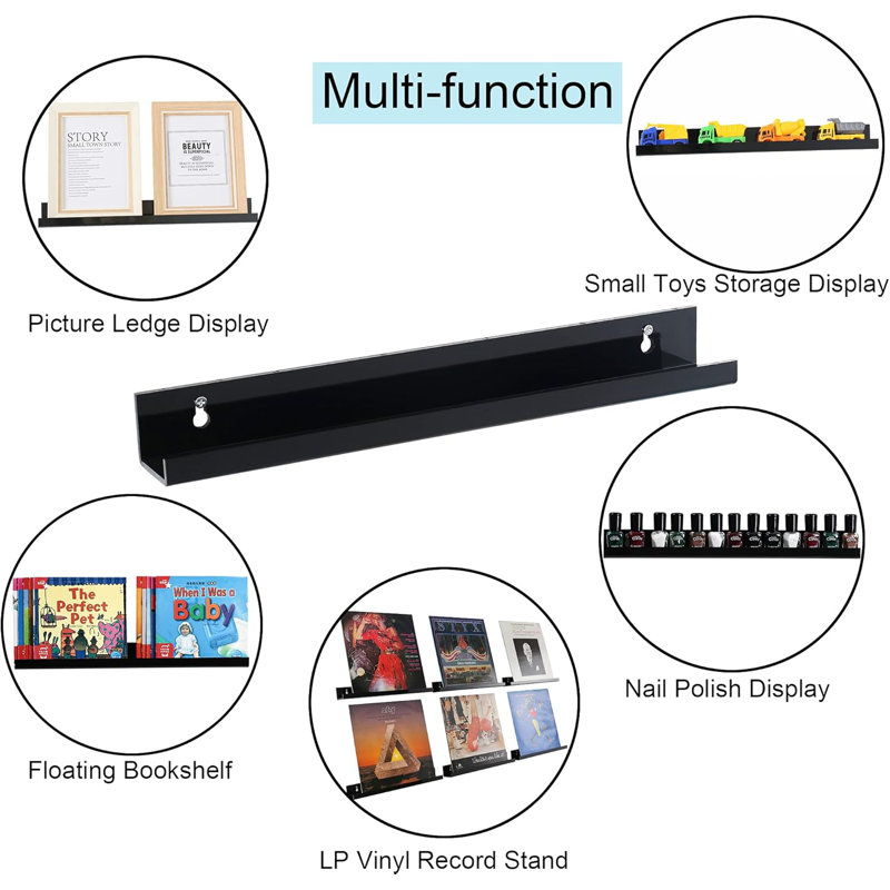 Acrylic Floating Shelves Set Of 6, 15" Wall Display Book & Figurine Shelves