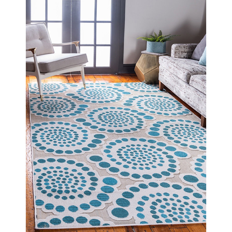 Outdoor Veranda Area Rug Swirl Colour, Rectangle 6' x 9'