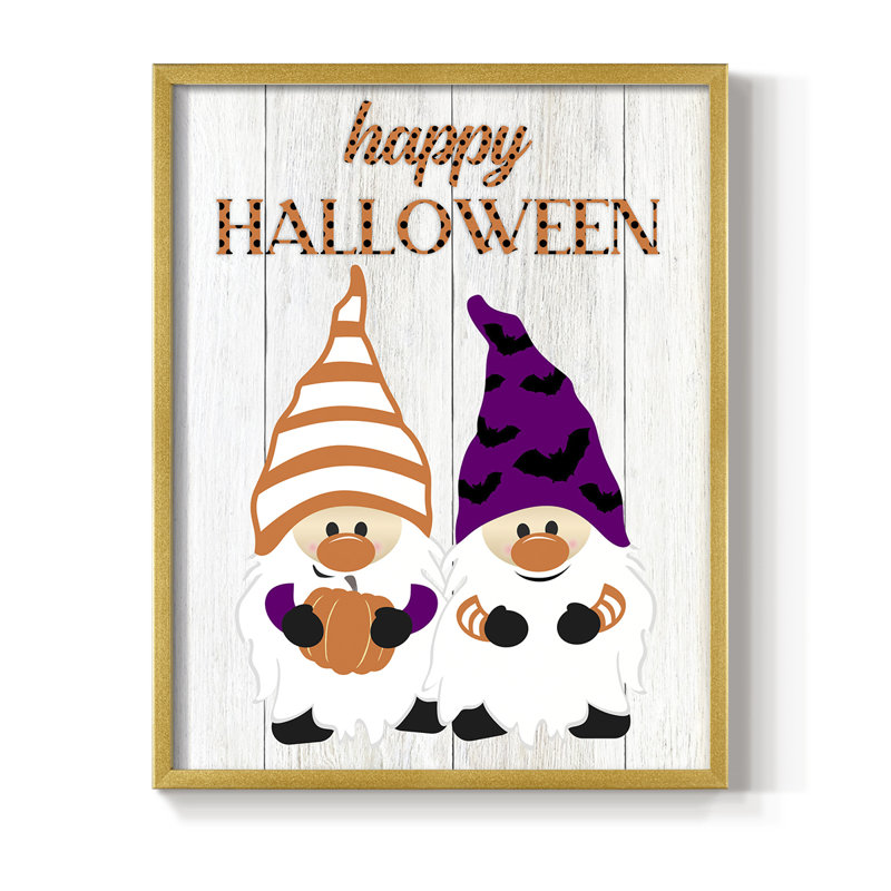 Reproduction encadrée d'Halloween gnomes - bois massif, H 10 po x l 8 po
