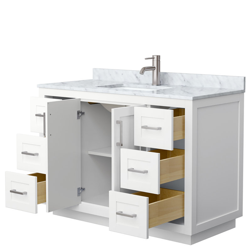 Miranda 48" Freestanding Single Bathroom Vanity with Marble Top, White, Brushed Nickel