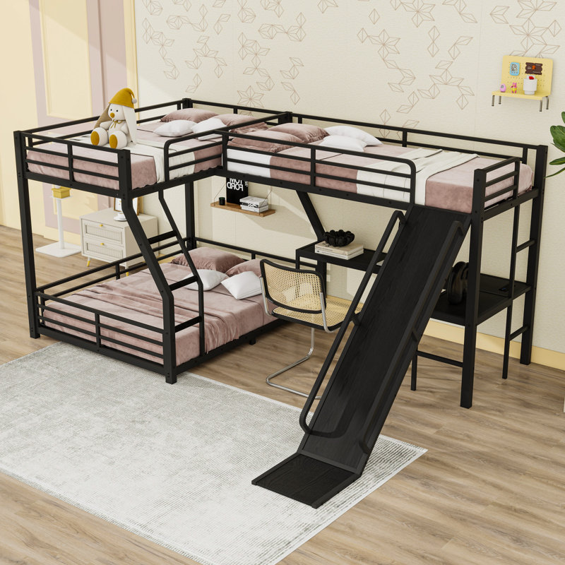 Bunk Bed With Slide And USB Ports, Twin