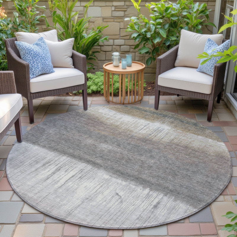 Machine Washable Indoor/Outdoor Xhevrie Taupe Rug, Round 8'