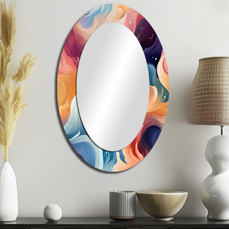 Miroir mural bleu et mauve, H 36 po x l 24 po