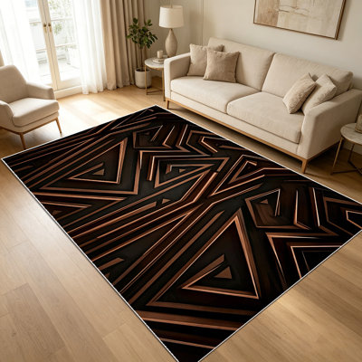 1PC Bronze Metallic Geometric Art Deco Line Pattern area rugs for Living Room, Soft and Comfortable, Suitable for all seasons, easy-to-maintain, machine washable Indoor floor mat, Under Table Farmhouse suitable for dining room, bedroom, entryway,