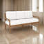 Pena Outdoor Sofa, White Linen Cushions, 76 Inch Brown Acacia Wood