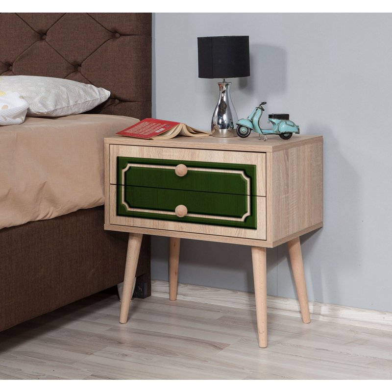 Kira Manufactured Wood Bedside Table, Walnut/Green