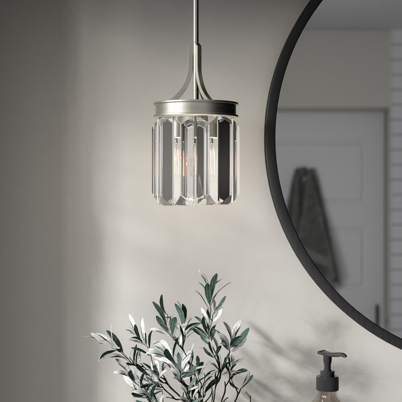 Luminaire suspendu cylindrique à 1 lumière Khairee, Crête argent