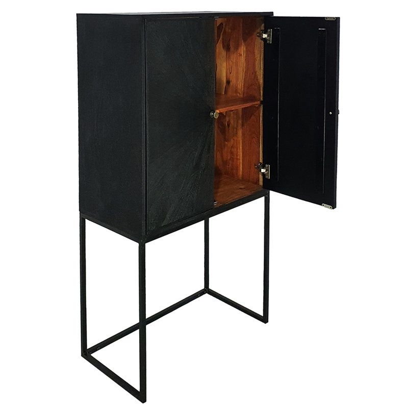 Armoire de 60 po de hauteur noire 31,5 x 16,5 - rangement fonctionnel avec base en fer élégante et deux portes pour plusieurs chambres à coucher, salon et chambre à coucher