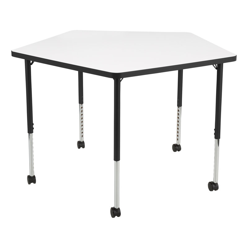Structure Series Pentagon Adjustable Height Mobile Collaborative Activity Table with Casters, Noir, Blanc