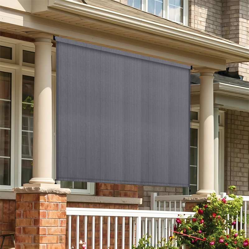 Store à enroulement semi-transparent d'extérieur avec store enroulable à cordon, Rectangle 72 po x 72 po, Gris