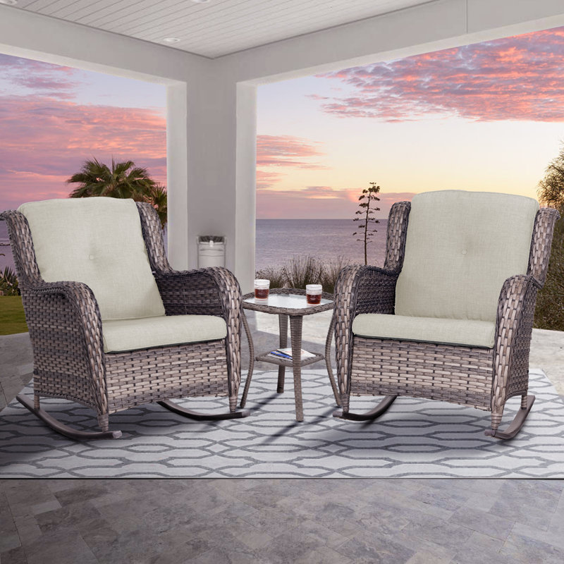 Wicker 2 - Person Patio Conversation Set with Cushions, Beige