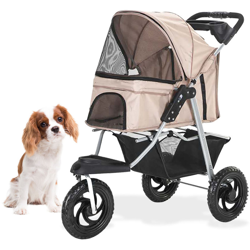 Foldable Pet Jogger Stroller, Tan, 42.91" H x 18.80" W x 43.31" D