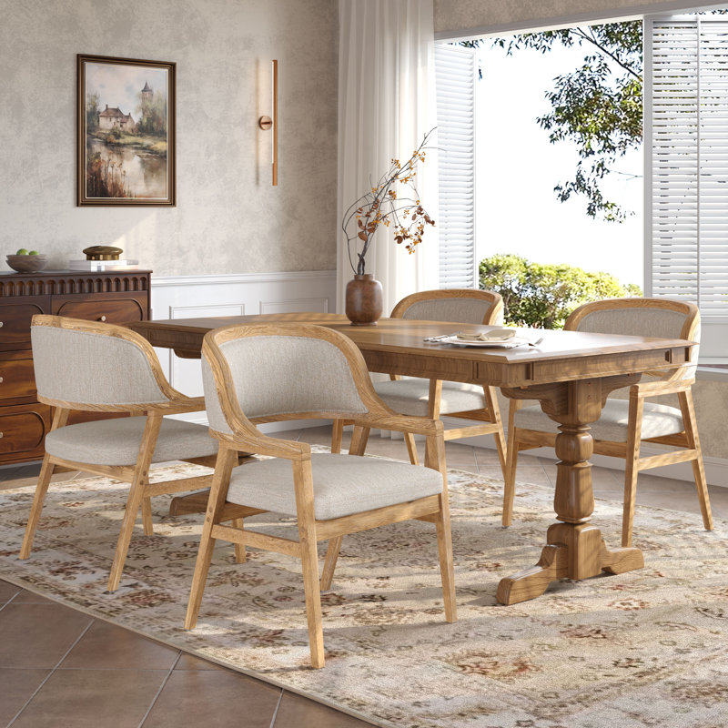Chaises de salle à manger rembourrées Benedict, Coussin beige / structure naturelle