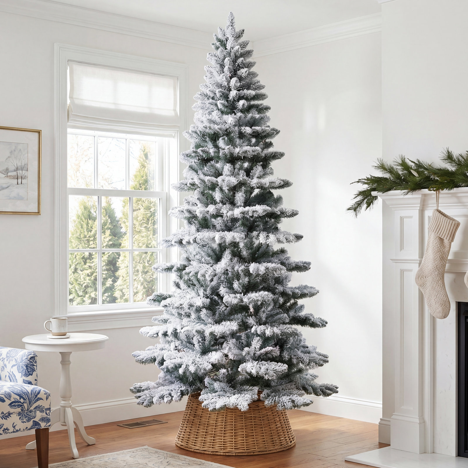 Slim Frosted Pre-Lit Spruce Christmas Tree, 9ft