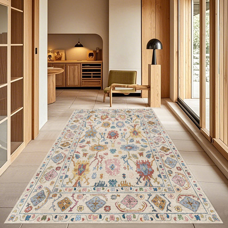 Vintage Floral Area Rug, Non-Slip Durable Floor Carpet with Fade-Resistant Print, Decorative Mat for Living Room, Bedroom, Dining Room - Soft Low-Pile Design (Multi-Color)