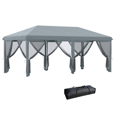 10' X 20' Pop Up Canopy Tent With Netting, Heavy Duty Instant Sun Shelter, Large Tents For Parties With Carry Bag For Outdoor, Garden, Patio, Beige