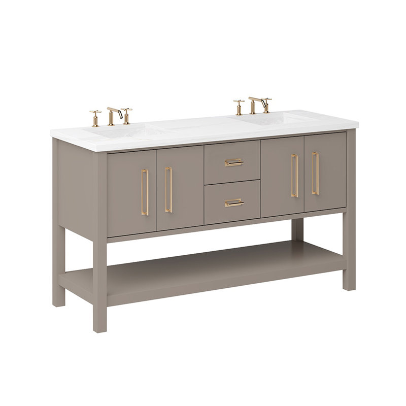 Kiawah Double Bath Vanity, Taos Taupe, Satin Gold, 72"