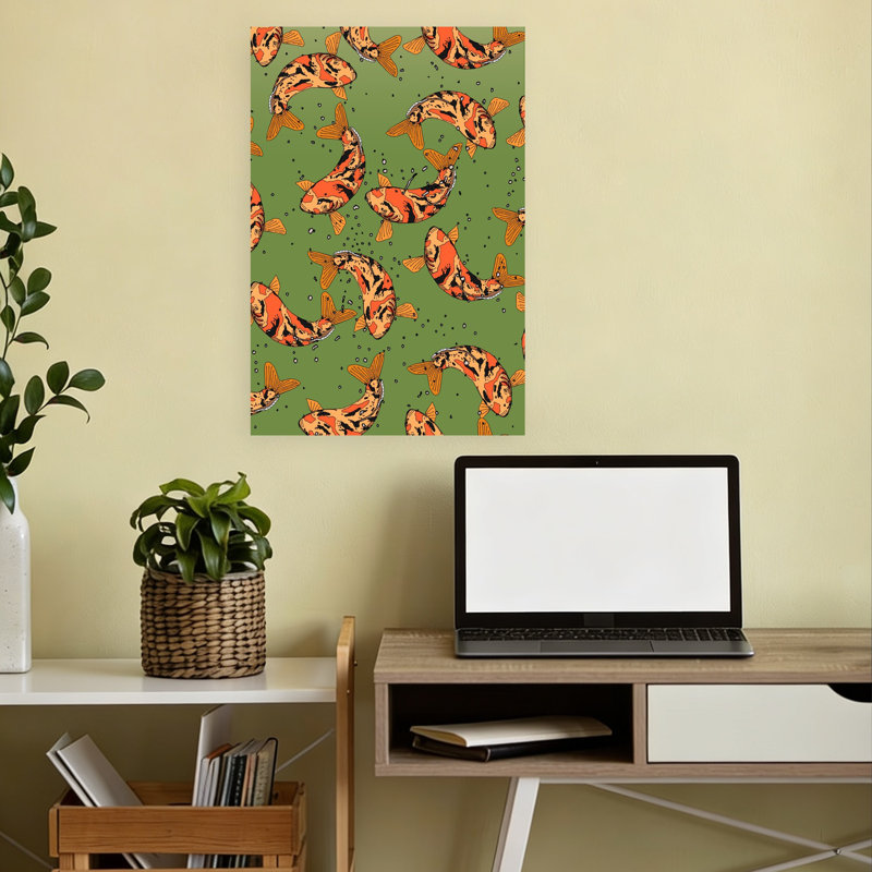 «Vibrant Koi Fish», art abstrait coloré, poisson vibrant nature, 18" H x 12" W