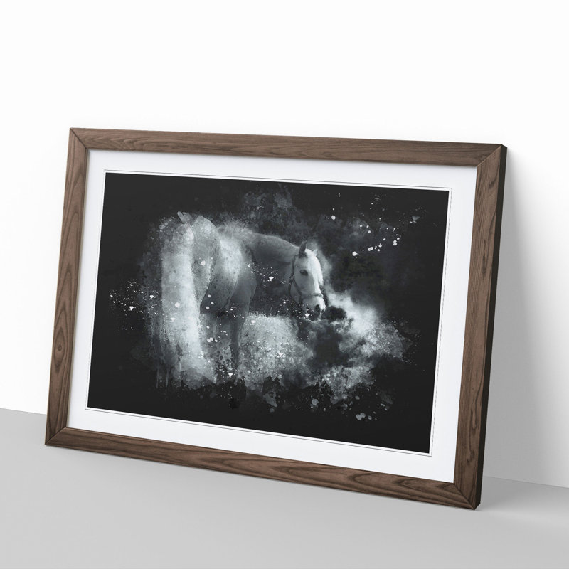 Lone Horse - Picture Frame Graphic Art, Walnut Framed, 48cm H x 65cm W x 2cm D