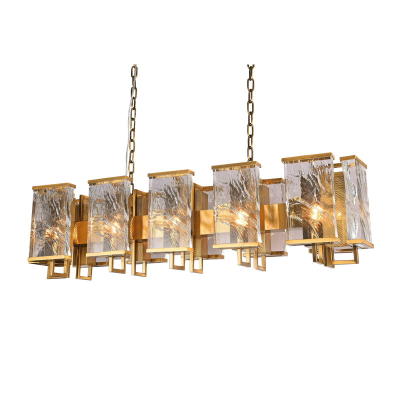Lustre doré à 12 lumières avec panneaux en cristal Pindall
