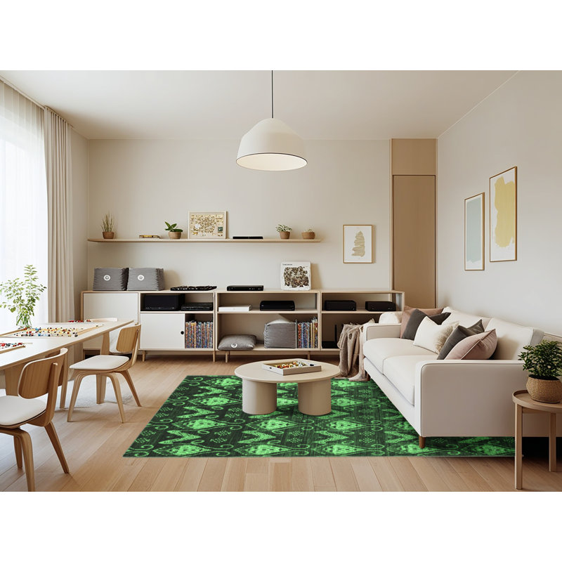 Washable Geometric Indoor Rug, Rectangle 7' x 9'