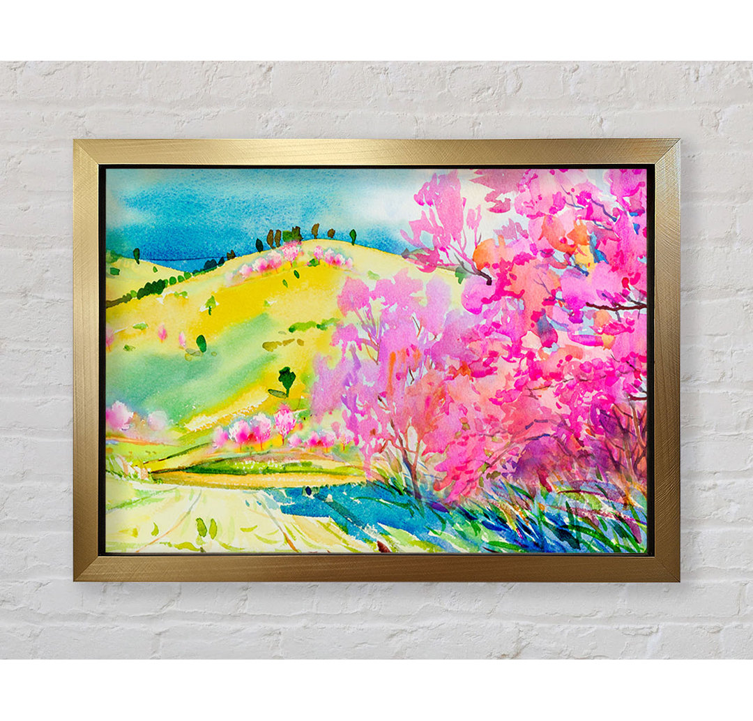 Pink Blossom Hilltops - Einzelner Bilderrahmen Kunstdrucke