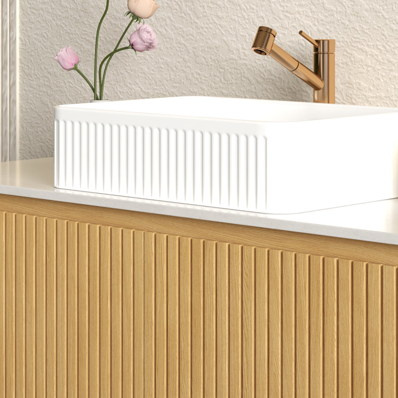 Meuble-lavabo mural 48 po avec lavabo, comptoir en pierre et lavabo en céramique 48 po