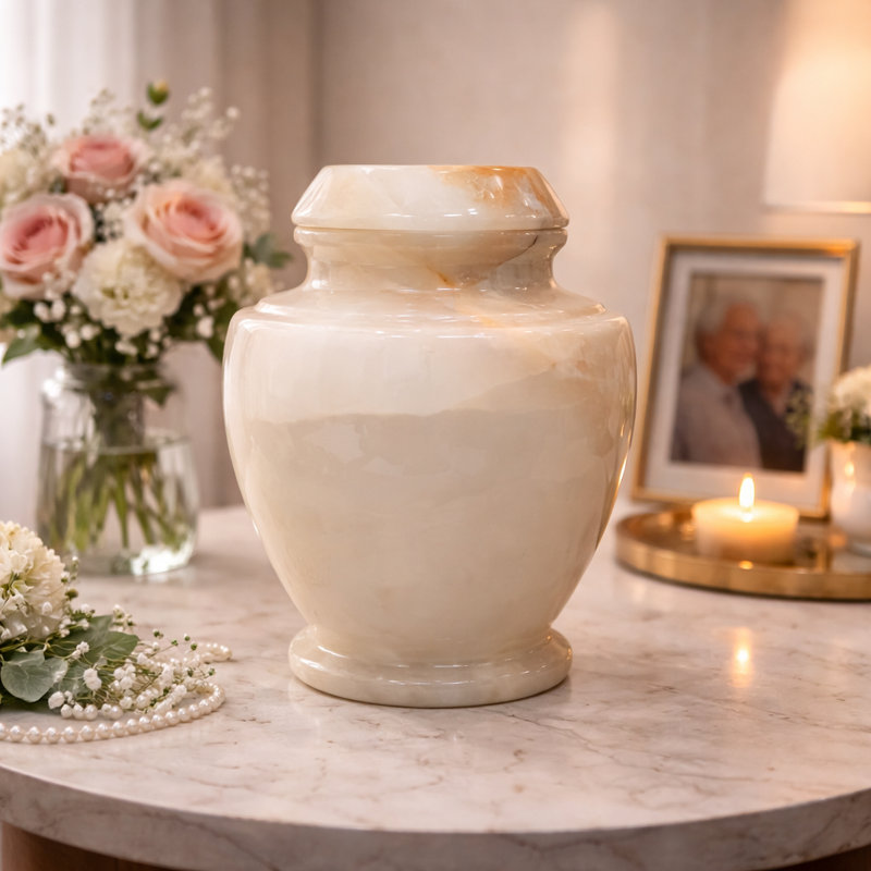 Urne de crémation décorative en marbre pour adultes, motif marbré vert clair, grande capacité