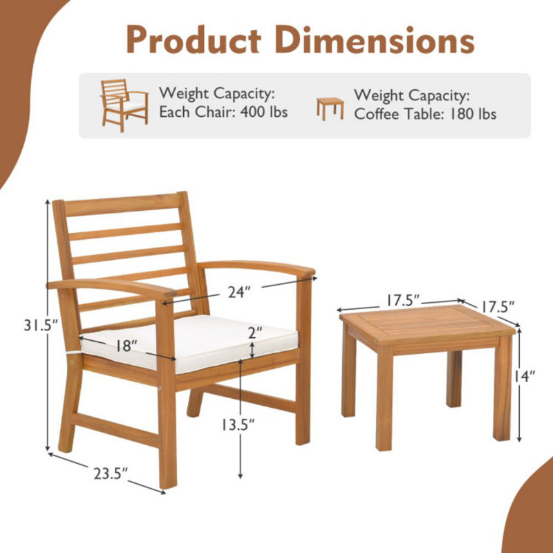 Rafiel Wood 2 - Person Patio Conversation Set with Cushions, White