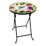Table ronde pliante en verre 14 "avec fleurs et oiseaux