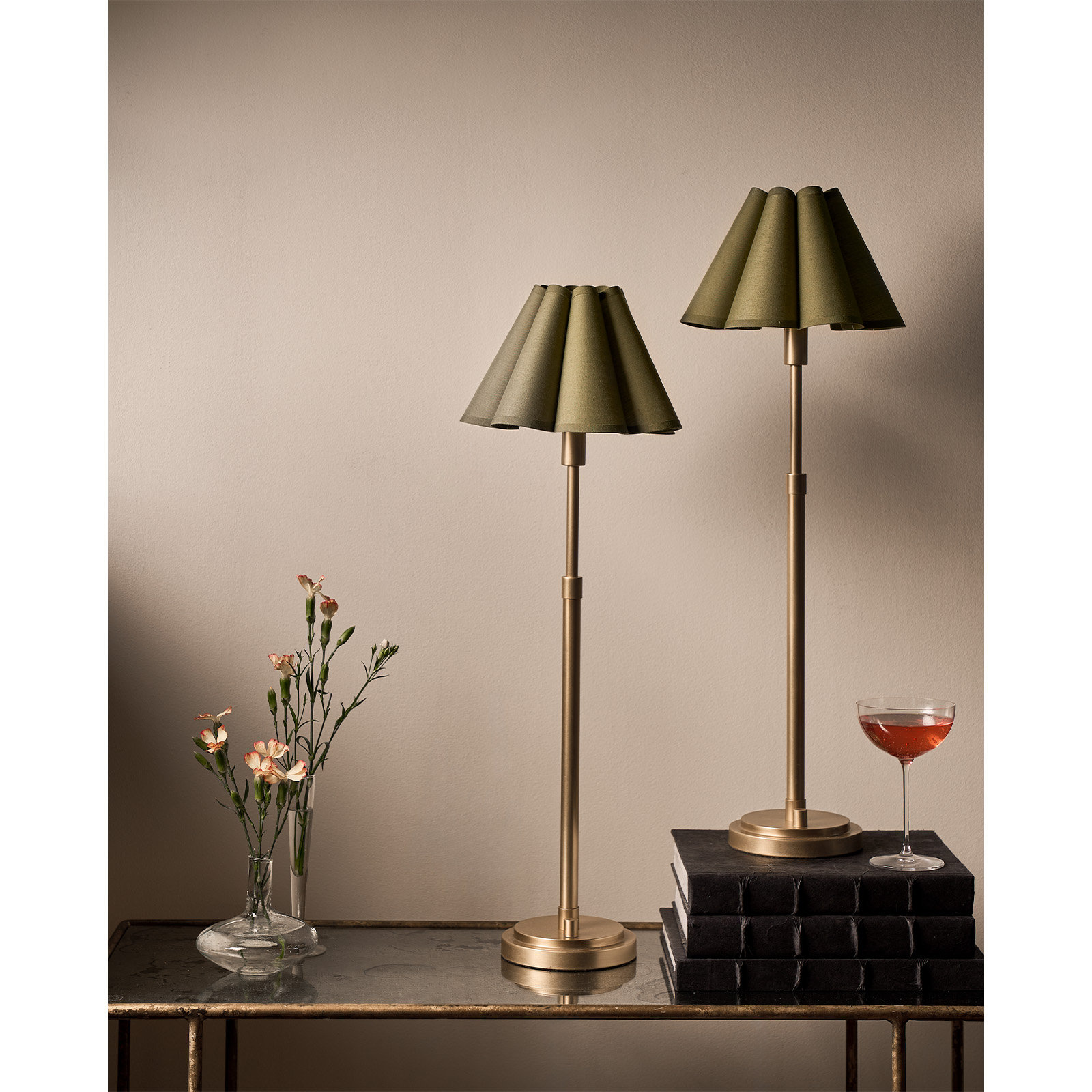 Polly Buffet Table Lamp, 27.25" H x 9.75" W x 9.75" D, Natural Brass, Green