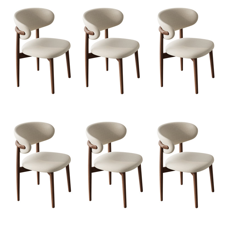 Sachelle Solid Wood and Upholstered White Side Chair Dining Chair, No assembly required (Set of 6), Dark Brown Wood, 6