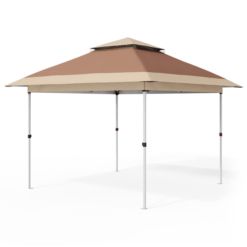 Pavillon de jardin 10 x 10 avec moustiquaire et rideaux - Auvent imperméable avec hauteur et roues réglables, Tanné