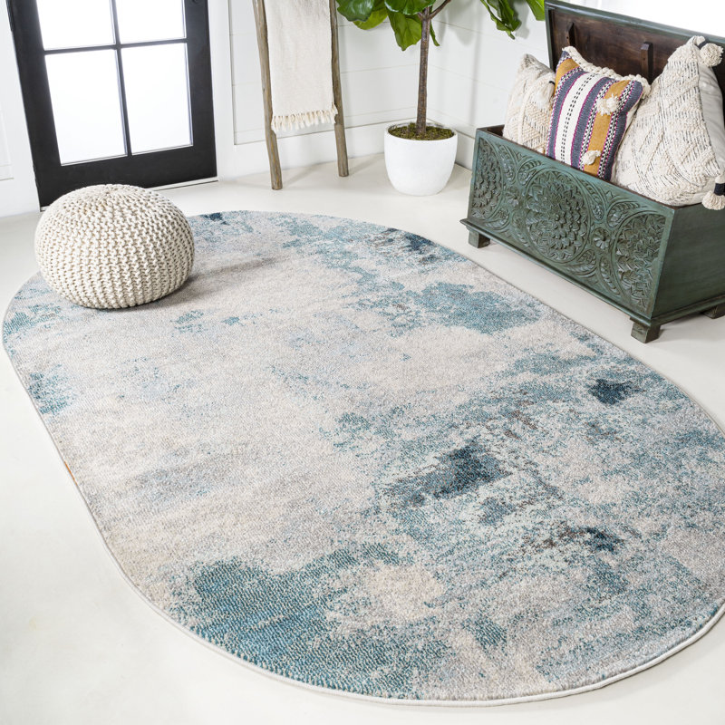 Tapis crème / bleu Lasley, Ovale 5 pi 3 po x 8 pi