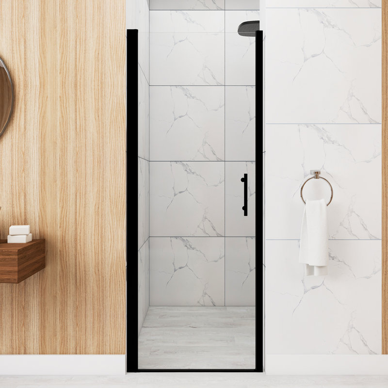 28"X 72" Pivot Shower Door | Matte Black Aluminum Frame | Half Frame | 1/4 Inch Tempered Glass With Explosion-Proof Film | Stainless Steel Handle