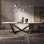Grande table de salle à manger rectangulaire de 70,9 po Hugette pour 6 à 8 personnes, table de salle à manger en pierre frittée moderne avec base en acier inoxydable noir, table de salle à manger pour la maison de salon (table seulement)