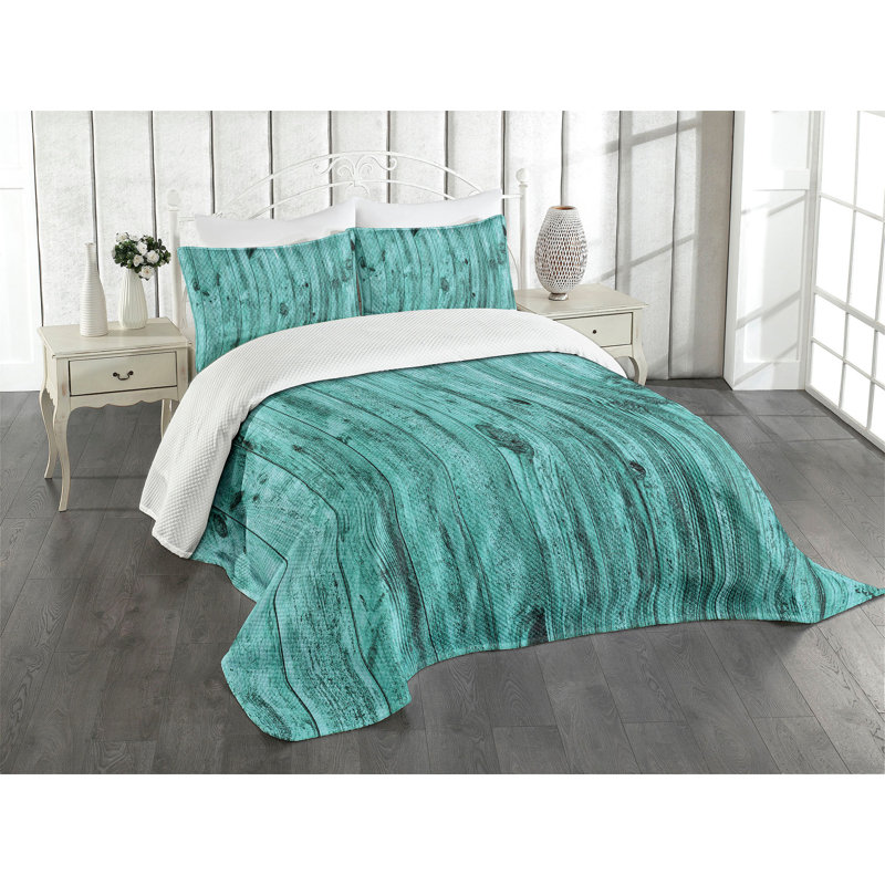 Antique Timber Texture Blue Polyester Queen Bedspread Set
