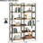 6 Industrial 67" Book Shelves With Freestanding Metal Frame, Open For Bedroom, Living Room, Home Office - Brown Finish, Adjustable Feet, Long Lasting Wooden Bookshelf, High Frame Color, Scratch ,