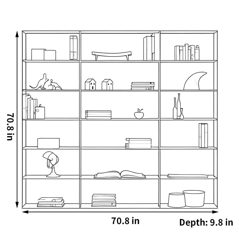 A practical and high-quality bookcase, 70.8"H x 70.8"W x 9.8"D