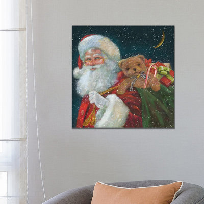 Père Noël livrant des jouets - reproduction d'art mural - toile tendue