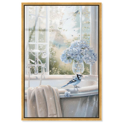 Bluebird Bathroom Framed High-Gloss Acrylic Glass Wall Art Glam Bathroom Art by Art Remedy, Gold Frame, 30 x 45