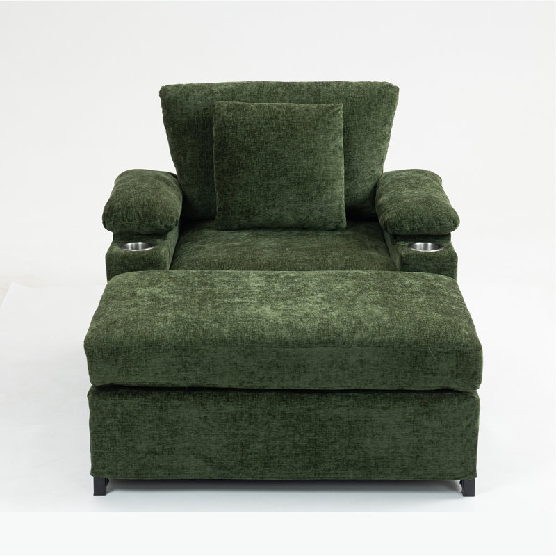 Chaise moderne surdimensionnée avec repose-pieds en tissu chenille pour le salon, Vert