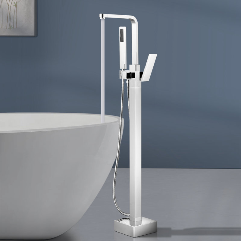 Robinet de baignoire à fixation au sol avec pomme de douche à main Topcraft, Chrome chrome