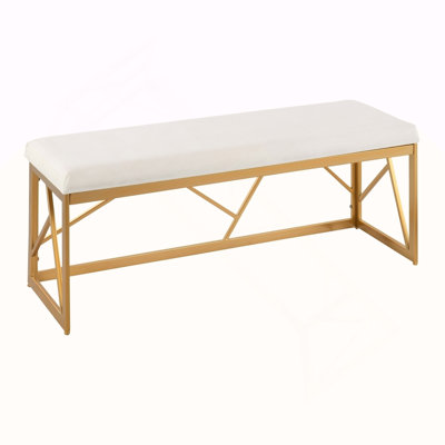 Banc en métal Folia Glam en acier doré et velours blanc